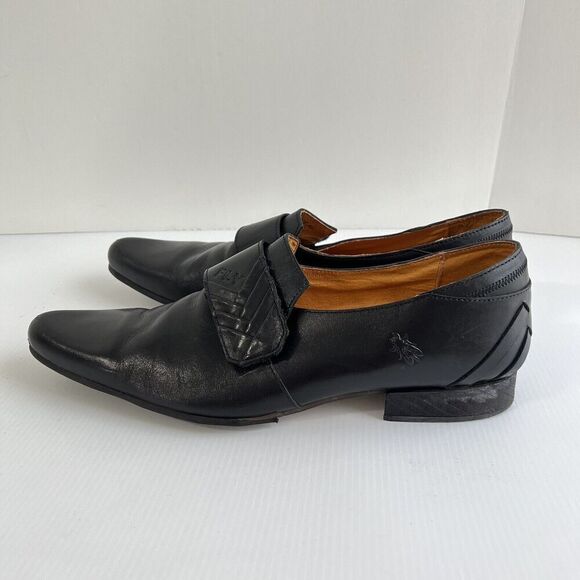 Fly London Mens Dress Shoes Size 44 US 10.5 Black Leather Monk Strat Adjustable main image 7
